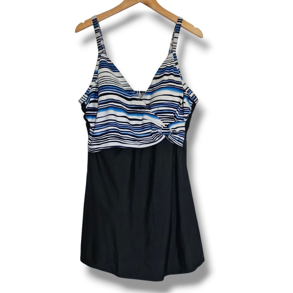 Christina Swim Dress Black‎ Blue One Piece Swimsuit Stripe Top Size 20W Bra Cups